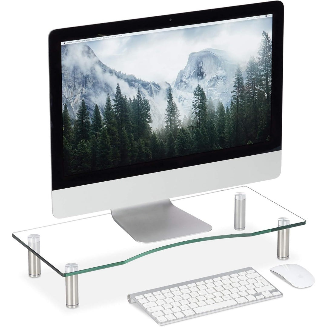 supporti per monitor trasparente vetro temperato ufficio regolabile